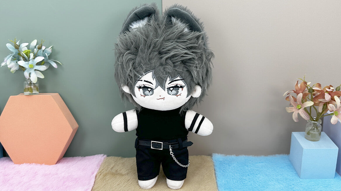 niannyyhouse 20cm Plush Doll Clothes Black Vest Pants Belt Accessories