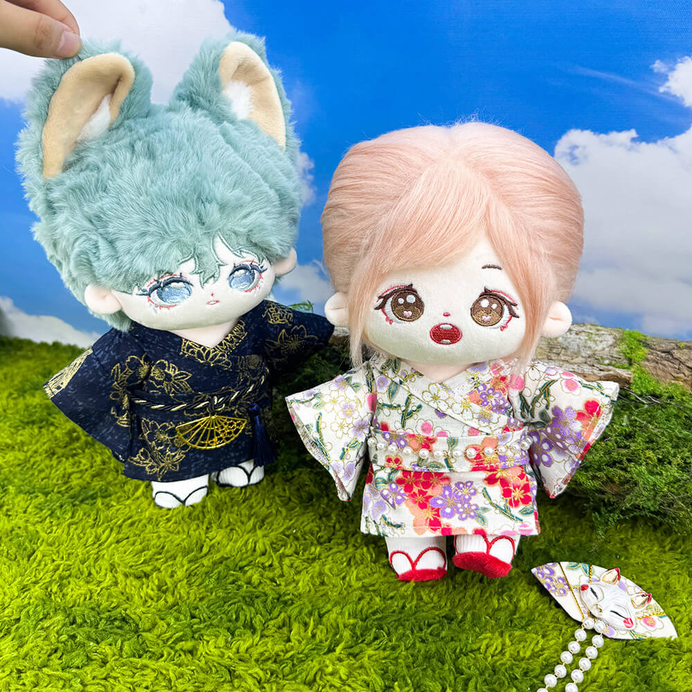 Kimono Plush Doll Clothes Set for 10-15cm & 20cm Dolls – Yukata, Belt & Shoes – product image 8 of 11