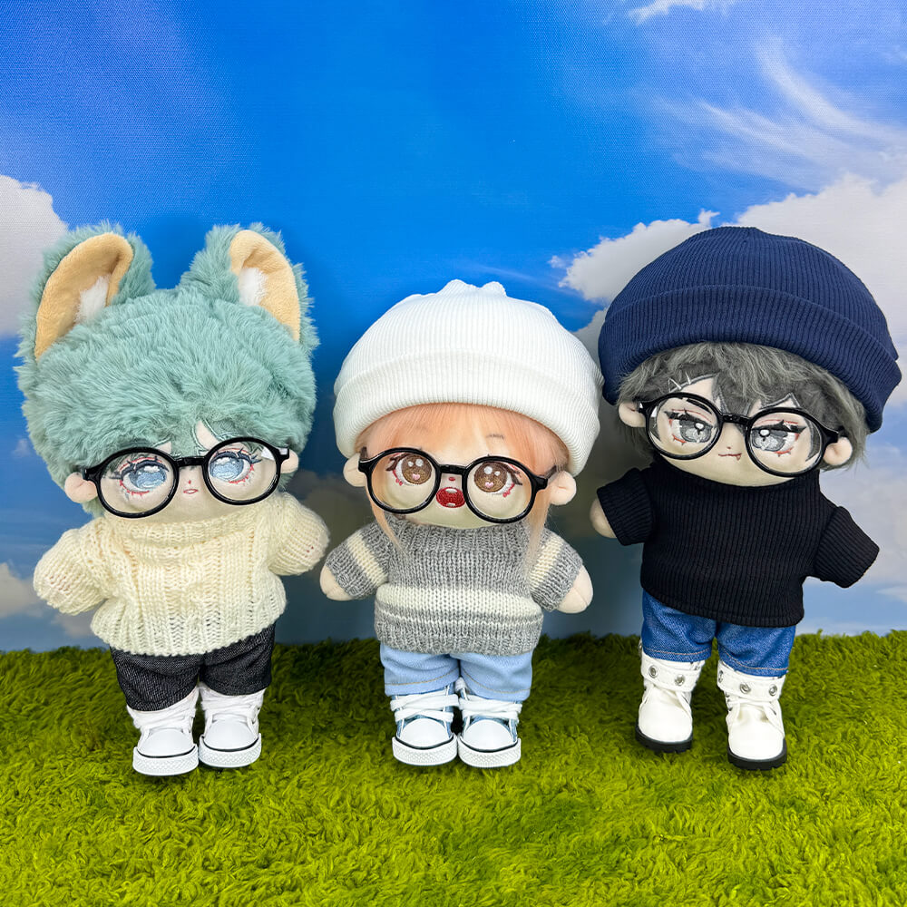 20cm Plush Doll Cable Knit Sweater, Beanie & Glasses 4-Pc | niannyyhouse