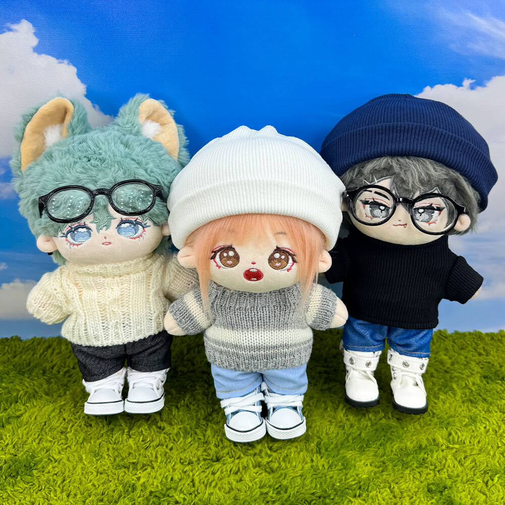 20cm Plush Doll Cable Knit Sweater, Beanie & Glasses 4-Pc | niannyyhouse