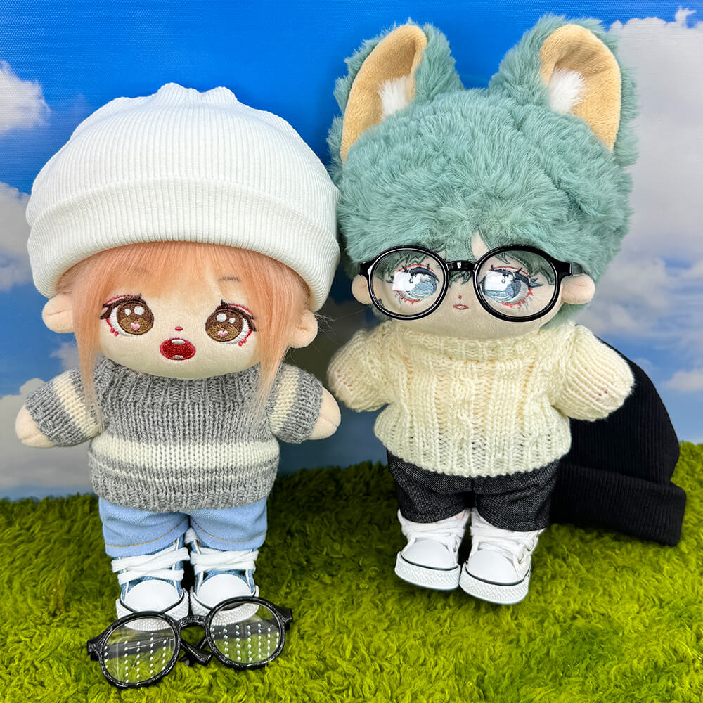 20cm Plush Doll Cable Knit Sweater, Beanie & Glasses 4-Pc | niannyyhouse