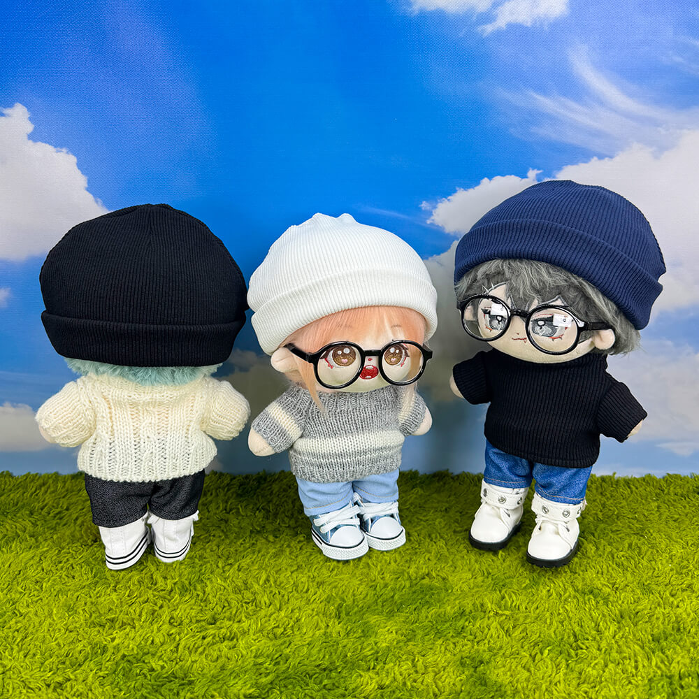 20cm Plush Doll Cable Knit Sweater, Beanie & Glasses 4-Pc | niannyyhouse