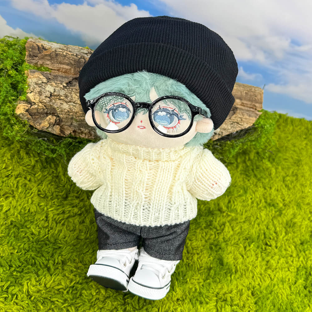 20cm Plush Doll Cable Knit Sweater, Beanie & Glasses 4-Pc | niannyyhouse