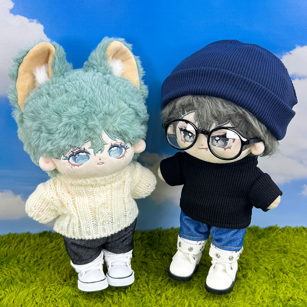 20cm Plush Doll Cable Knit Sweater, Beanie & Glasses 4-Pc | niannyyhouse