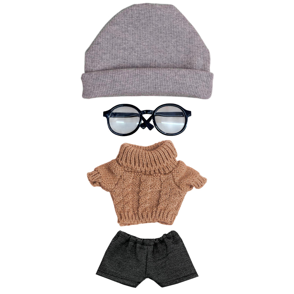 20cm Plush Doll Cable Knit Sweater, Beanie & Glasses 4-Pc | niannyyhouse