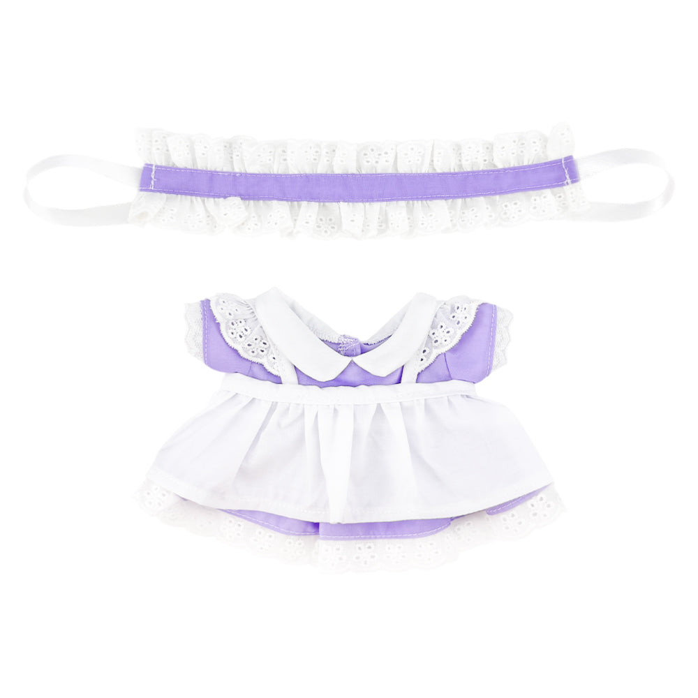 Simple Maid Uniform Set for 20cm Plush Doll - 3-Piece with Apron - Purple - niannyyhouse