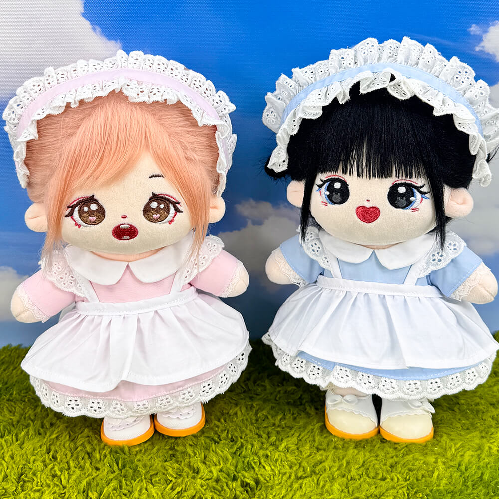 Simple Maid Uniform Set for 20cm Plush Doll - 3-Piece with Apron - Detail View 2 - niannyyhouse