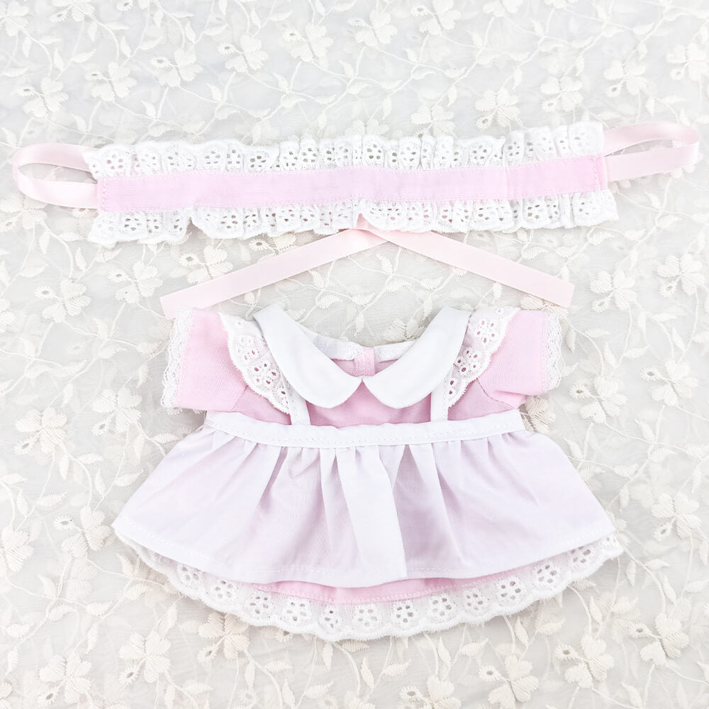 Simple Maid Uniform Set for 20cm Plush Doll - 3-Piece with Apron - Main View - niannyyhouse