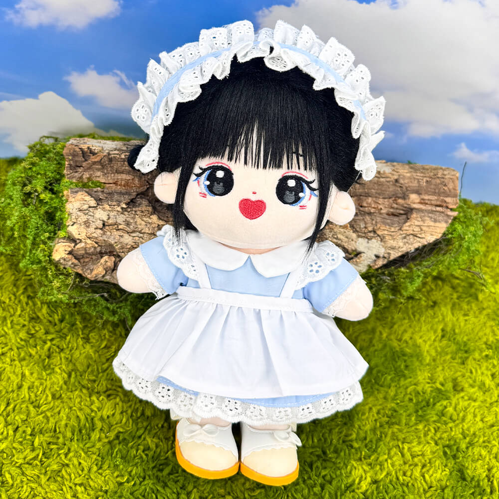 Simple Maid Uniform Set for 20cm Plush Doll - 3-Piece with Apron - Detail View 4 - niannyyhouse