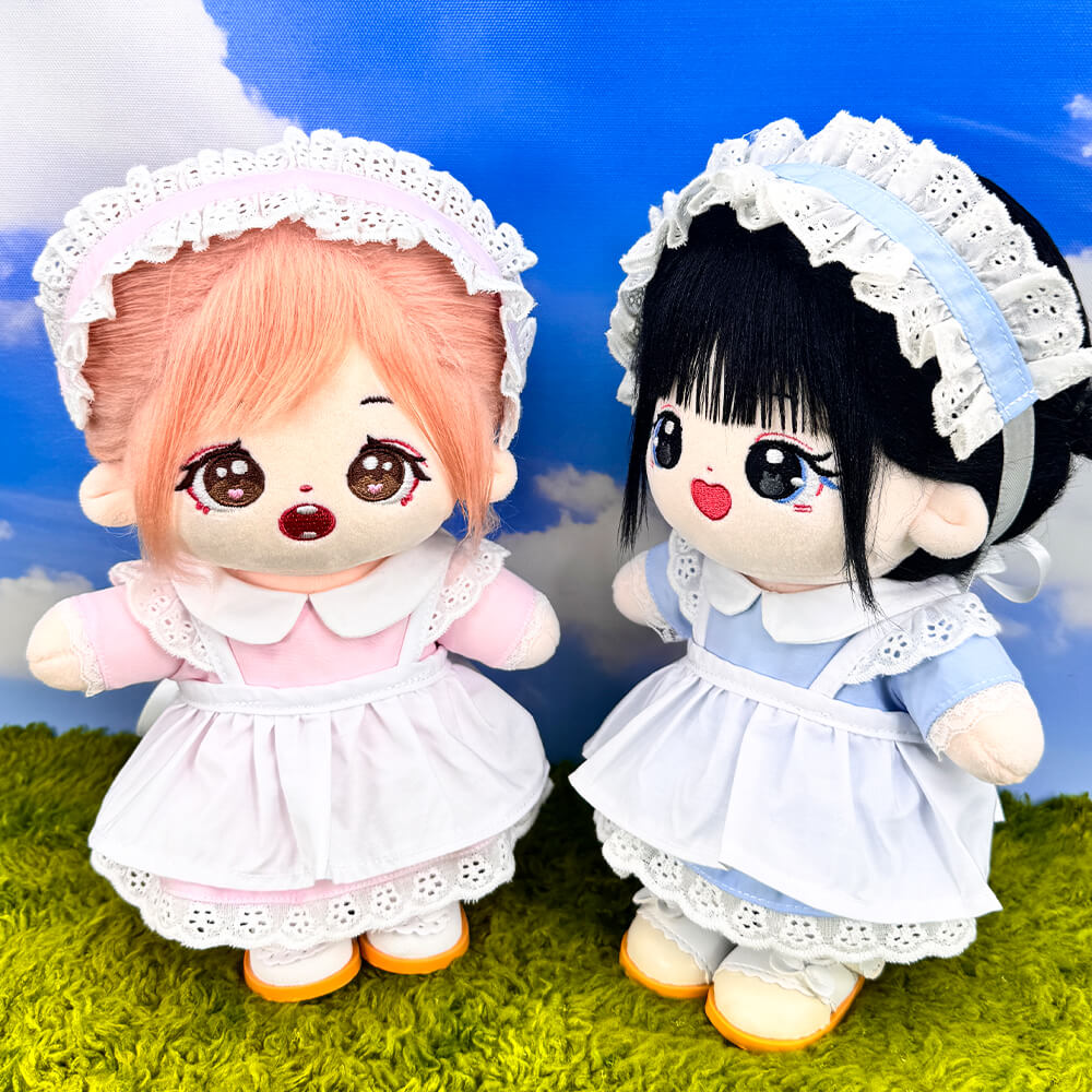 Simple Maid Uniform Set for 20cm Plush Doll - 3-Piece with Apron - Detail View 8 - niannyyhouse