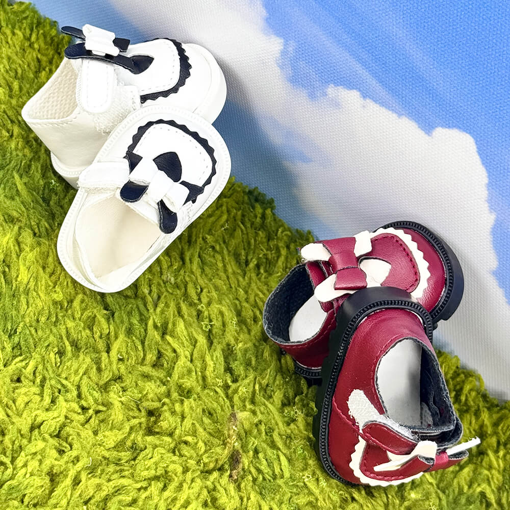 Heart Shaped Bow Leather Shoes for 20cm Plush Doll - 5.5cm Stand-Friendly doll clothes