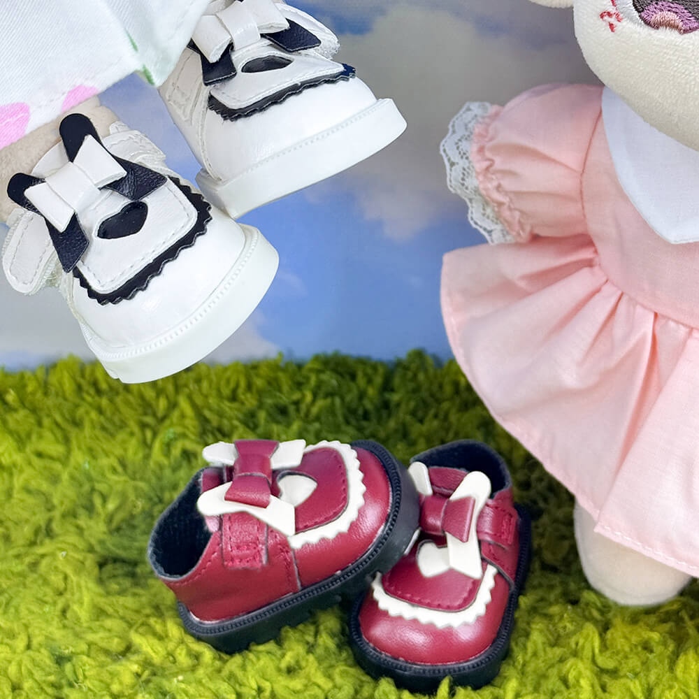 Heart Shaped Bow Leather Shoes for 20cm Plush Doll - 5.5cm Stand-Friendly doll clothes