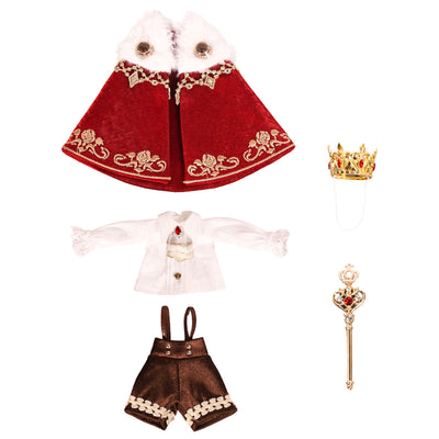 niannyyhouse Doll Clothes Red King's Set for 1/8 & Large 1/12 BJD, Action Figure Accessory, Includes Crown, Shawl, Shirt, Tie, Overalls, and Scepter - view 2