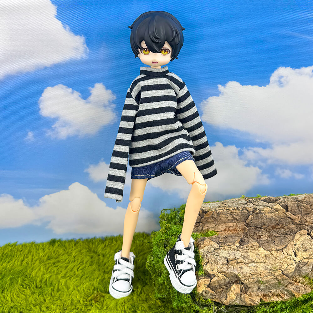niannyyhouse OB22 OB24 Doll Striped T-Shirt & Denim Shorts Casual Outfit Set - Detail Showcase 9 | niannyyhouse