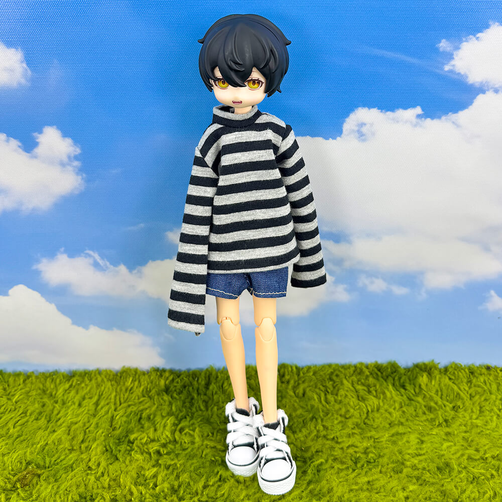 niannyyhouse OB22 OB24 Doll Striped T-Shirt & Denim Shorts Casual Outfit Set - Main Product View | niannyyhouse