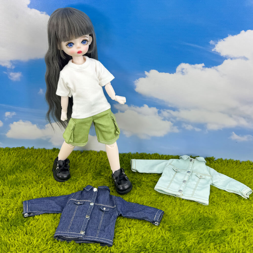 niannyyhouse 1/6 BJD Doll Denim Jacket Casual Streetwear Coat - Detail Showcase Angle 3 | niannyyhouse