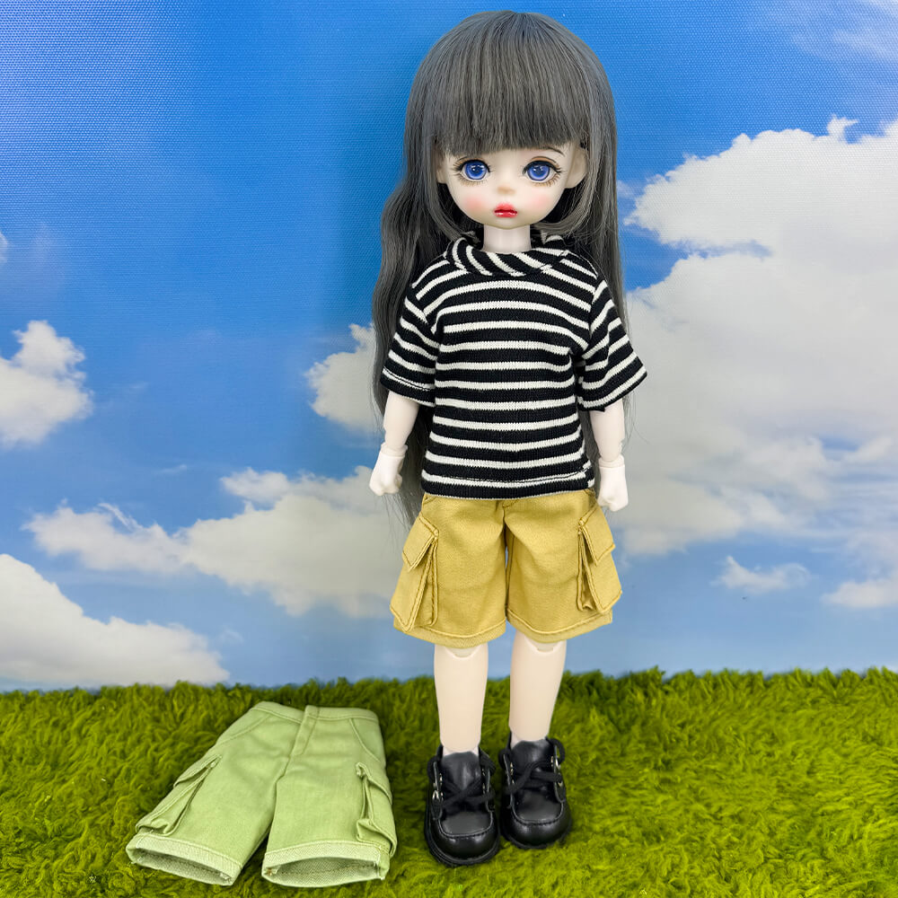 niannyyhouse 1/6 BJD Doll Cargo Shorts Casual Pocket Pants - Detail Showcase Angle 8 | niannyyhouse