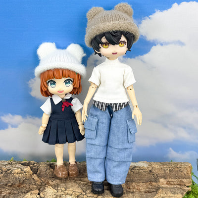 niannyyhouse 1/12 BJD Doll Bear-Ear Beanie Hat Headwear (4.3in-5.5in) - Main Product View | niannyyhouse