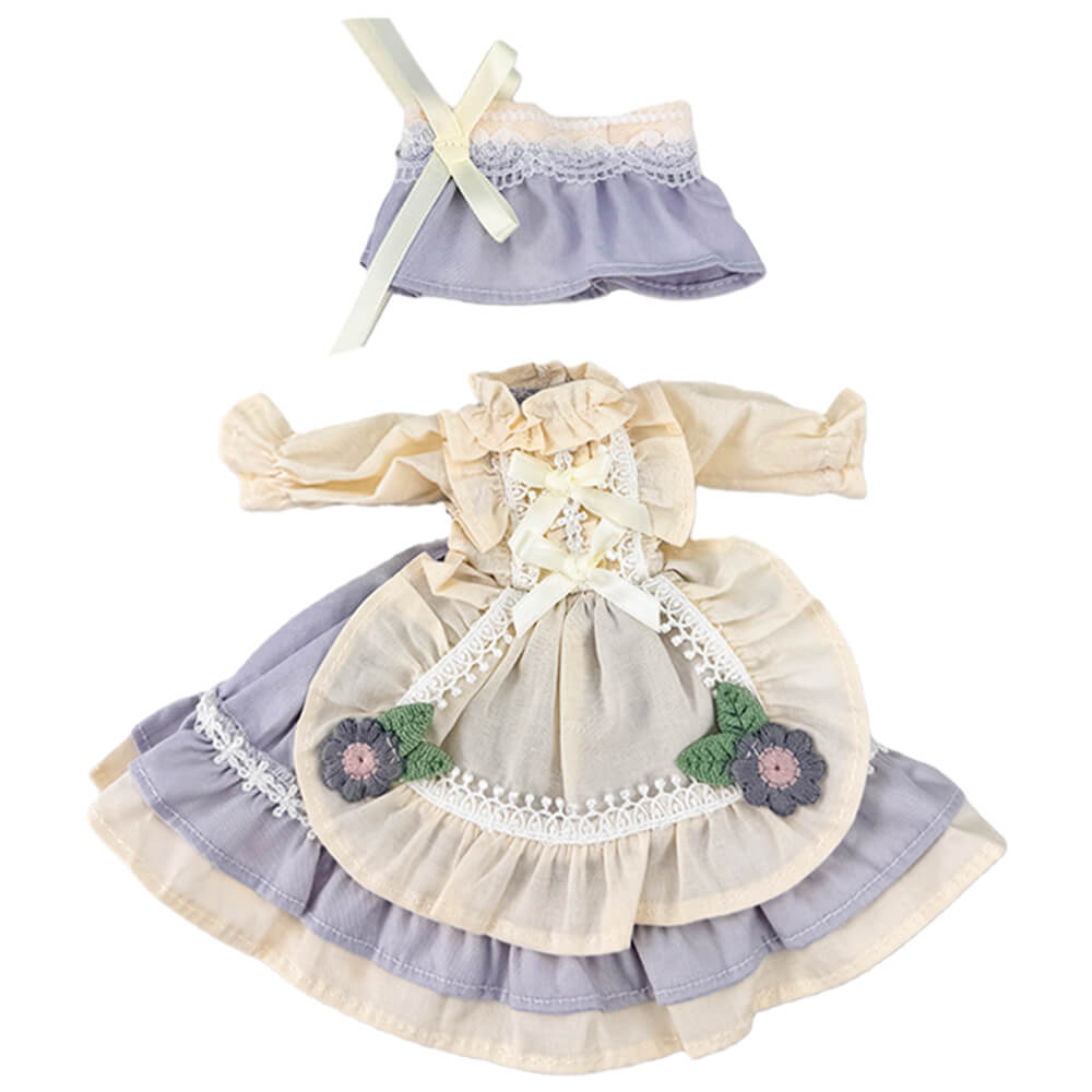 Doll Clothes Vintage Dress with Headdress, Multicolor, Compatible with Blythe and Ball Joi doll clothes for 10cm 15cm 20