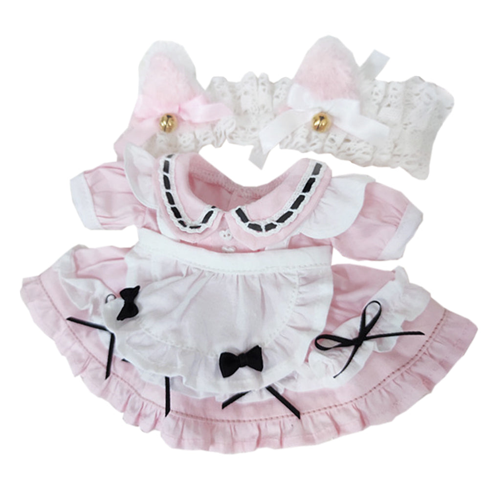niannyyhouse 20cm Plush Doll Clothes Cat Ear Maid Suit Dress Headdress.