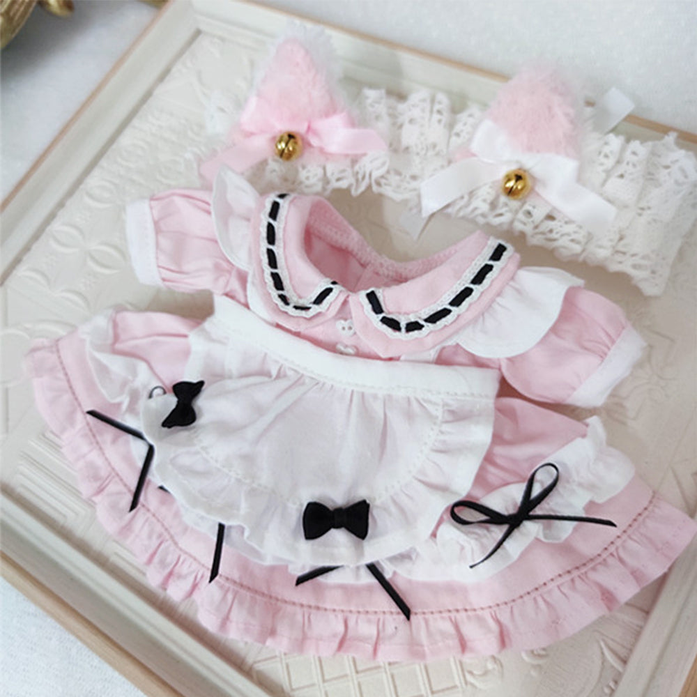 niannyyhouse 20cm Plush Doll Clothes Cat Ear Maid Suit Dress Headdress.