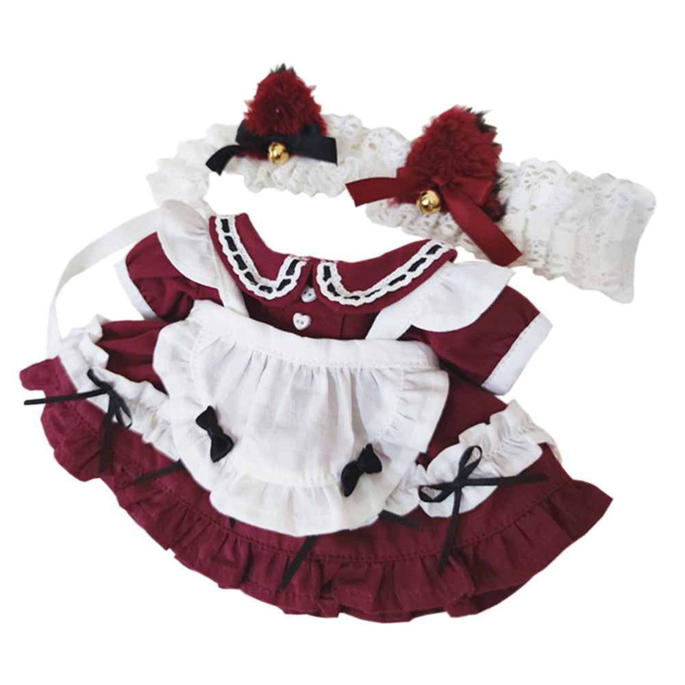 niannyyhouse 20cm Plush Doll Clothes Cat Ear Maid Suit Dress Headdress.