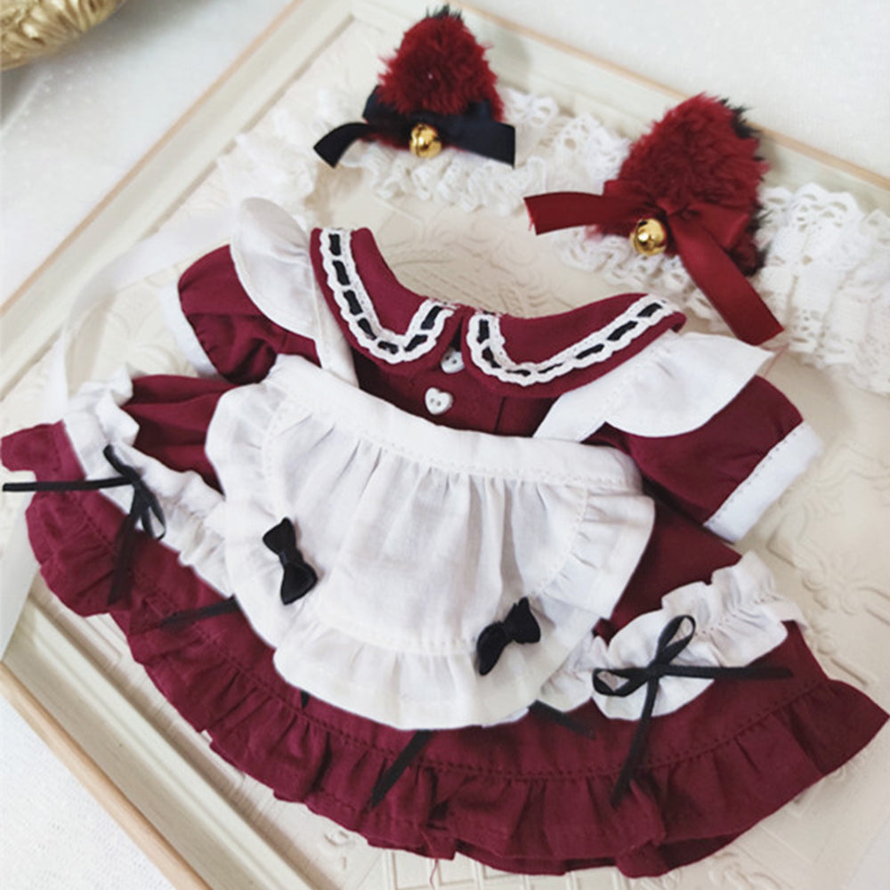 niannyyhouse 20cm Plush Doll Clothes Cat Ear Maid Suit Dress Headdress.