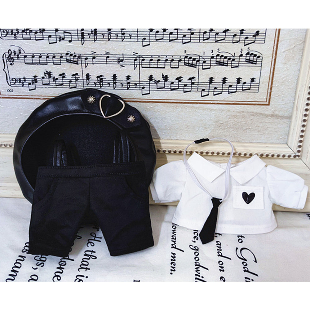 niannyyhouse Elasticity Cool Black Punk Suit Hat Ties Shirt Overalls Dress Up 8in(20cm) Plush Doll Clothes.