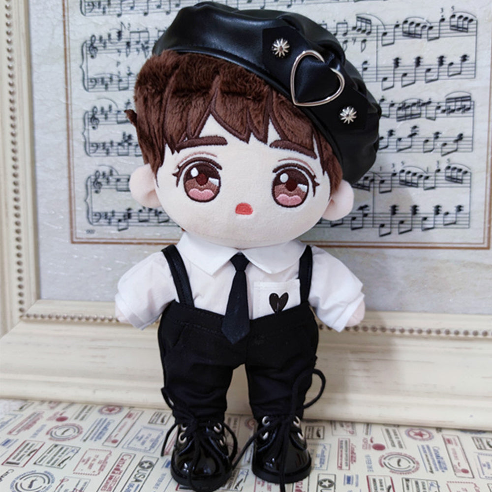 niannyyhouse Elasticity Cool Black Punk Suit Hat Ties Shirt Overalls Dress Up 8in(20cm) Plush Doll Clothes.