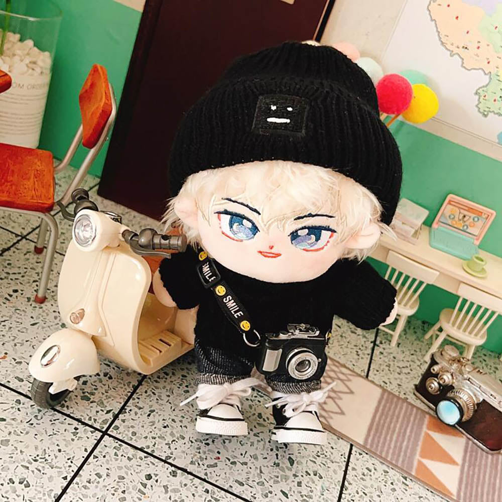 niannyyhouse 20cm Plush Doll Clothes Square Face Hat Sweater Ripped Pants Jeans Doll Dressup.