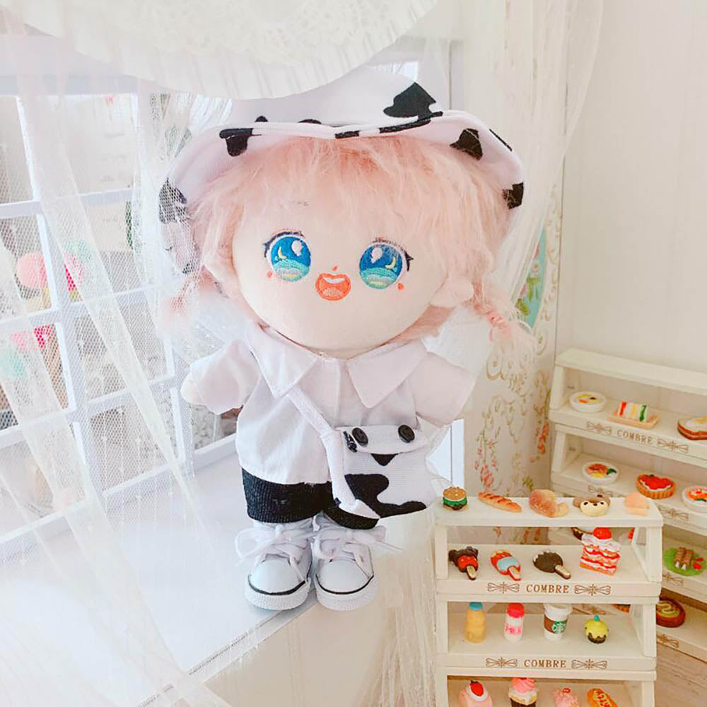 niannyyhouse Cow Clothes Suit 20cm(8in) Plush Doll Clothes Fisherman's Hat Jeans Shirt Doll Dressup.