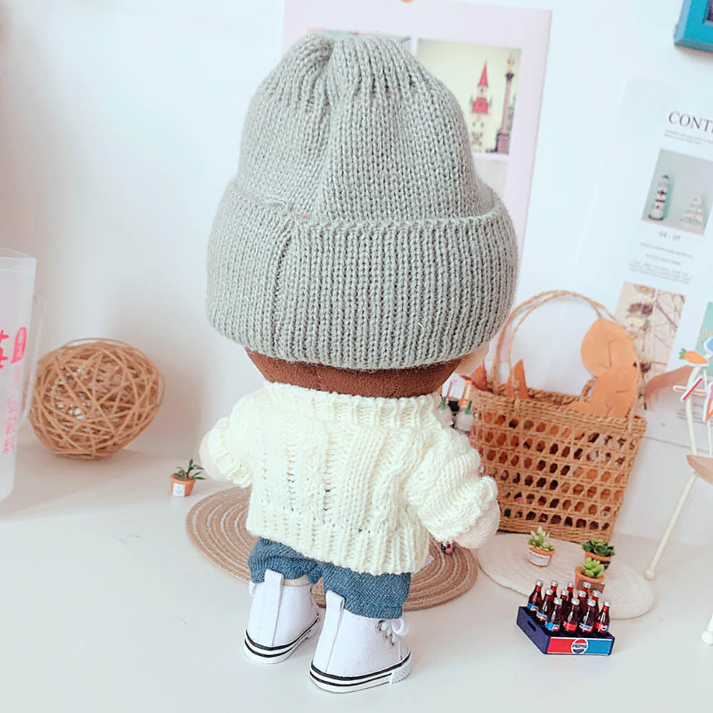niannyyhouse 20cm Plush Doll Clothes Square Face Hat Sweater Ripped Pants Jeans Doll Dressup.