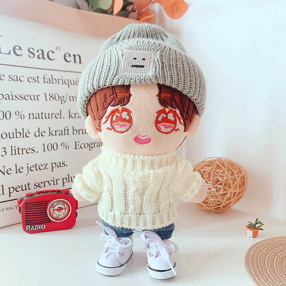 niannyyhouse 20cm Plush Doll Clothes Square Face Hat Sweater Ripped Pants Jeans Doll Dressup.