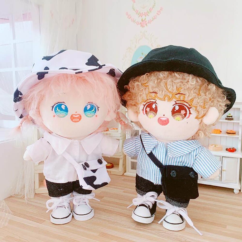 niannyyhouse Cow Clothes Suit 20cm(8in) Plush Doll Clothes Fisherman's Hat Jeans Shirt Doll Dressup.