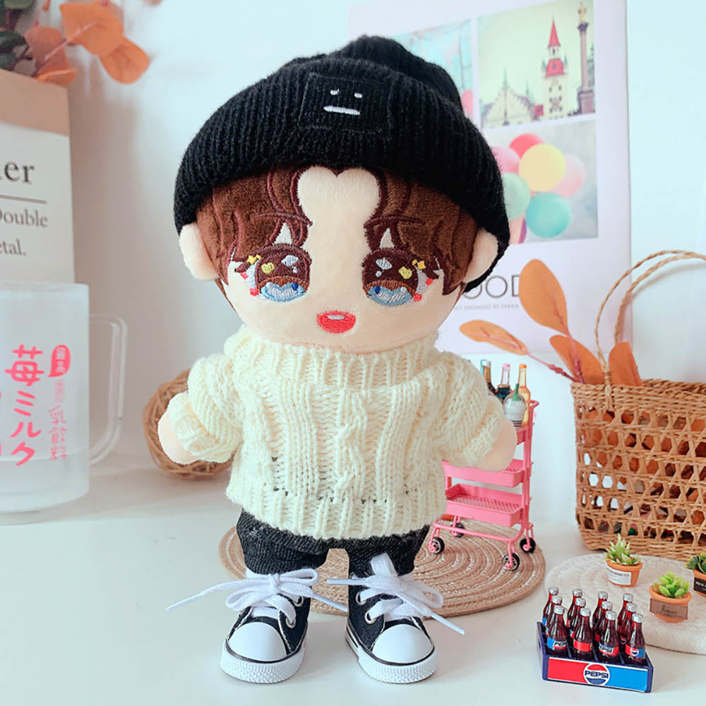niannyyhouse 20cm Plush Doll Clothes Square Face Hat Sweater Ripped Pants Jeans Doll Dressup.