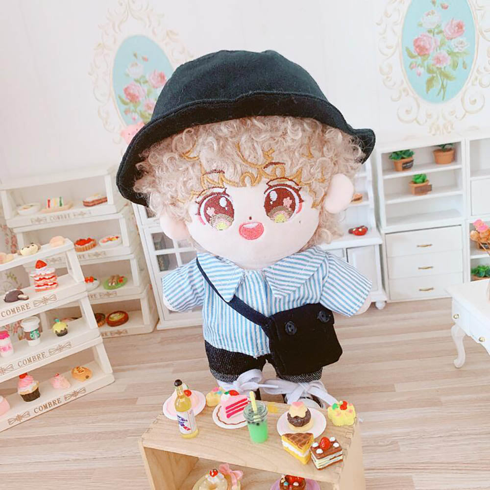 niannyyhouse Cow Clothes Suit 20cm(8in) Plush Doll Clothes Fisherman's Hat Jeans Shirt Doll Dressup.