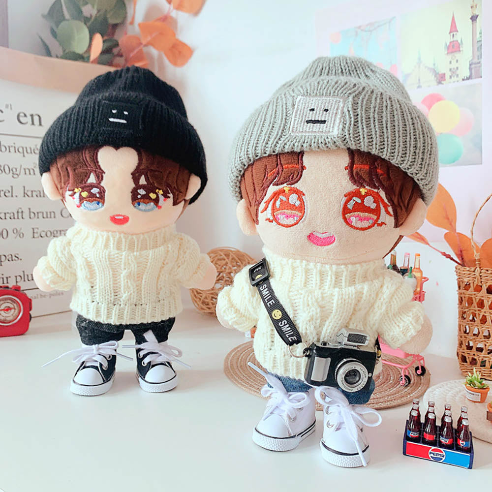 niannyyhouse 20cm Plush Doll Clothes Square Face Hat Sweater Ripped Pants Jeans Doll Dressup.