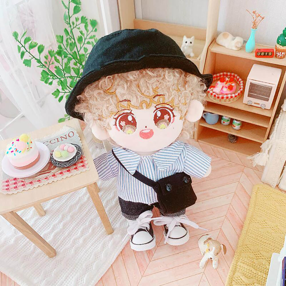 niannyyhouse Cow Clothes Suit 20cm(8in) Plush Doll Clothes Fisherman's Hat Jeans Shirt Doll Dressup.