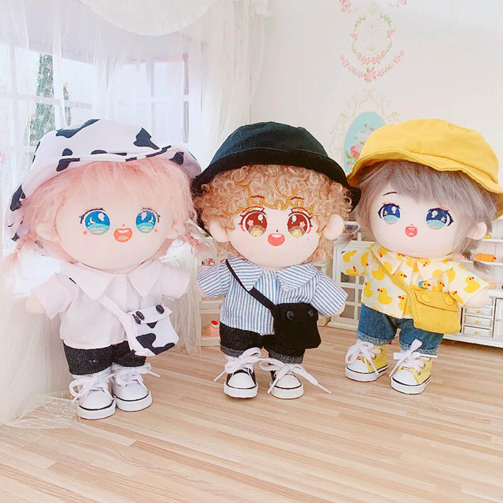 niannyyhouse Cow Clothes Suit 20cm(8in) Plush Doll Clothes Fisherman's Hat Jeans Shirt Doll Dressup.
