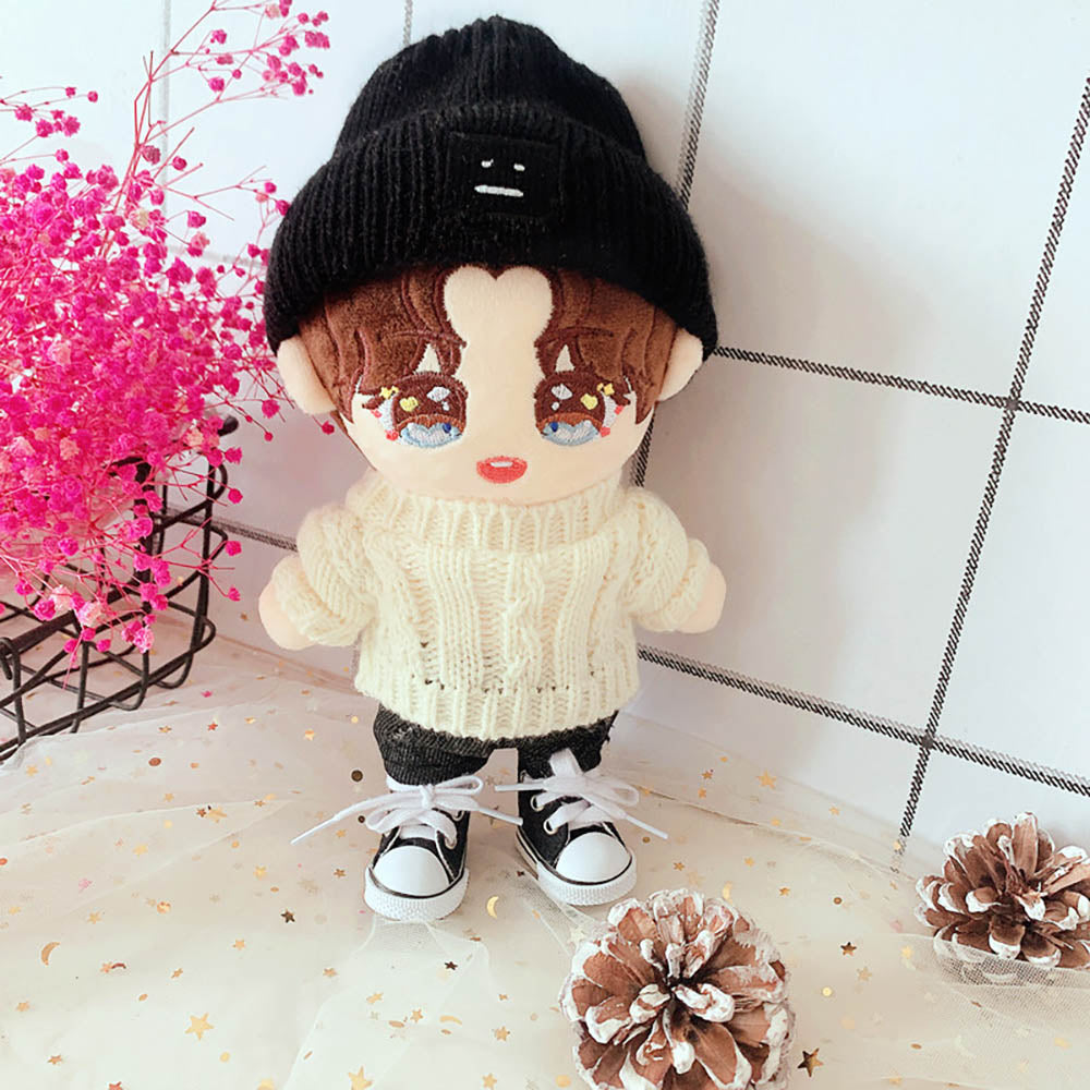 niannyyhouse 20cm Plush Doll Clothes Square Face Hat Sweater Ripped Pants Jeans Doll Dressup.
