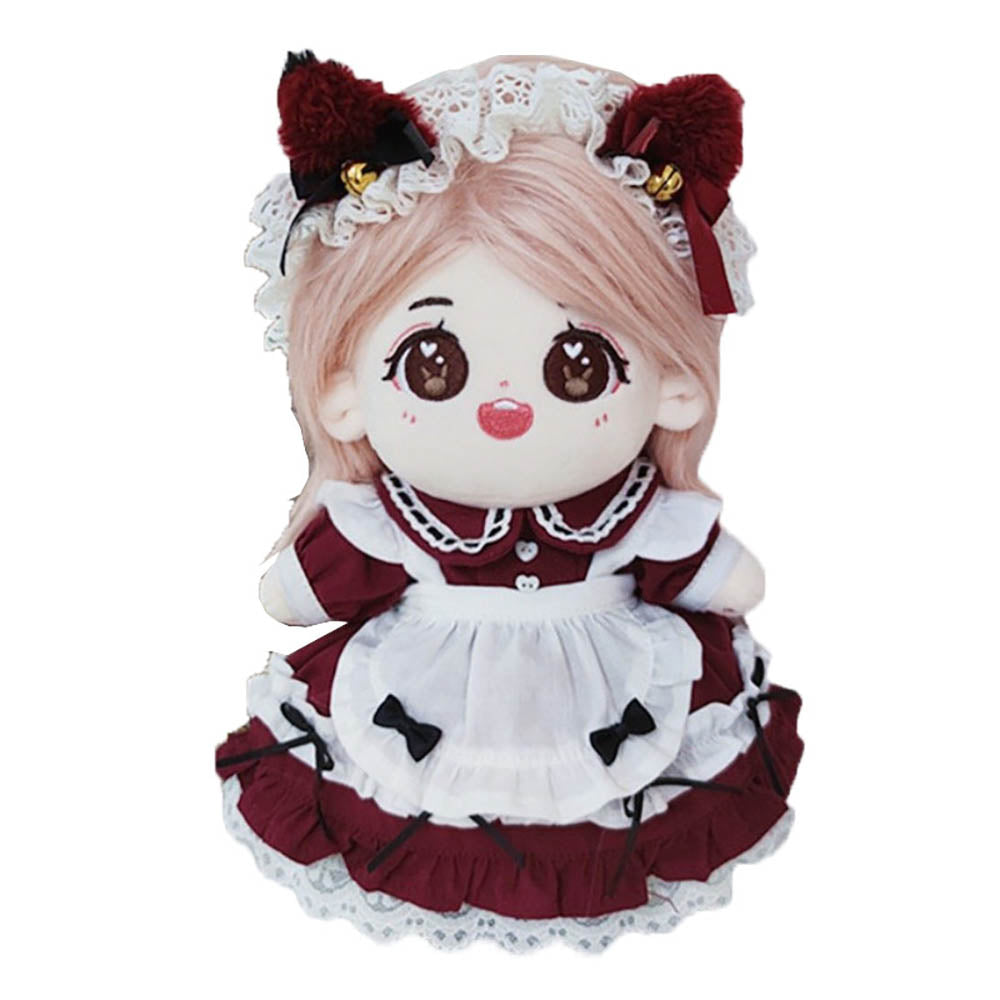 niannyyhouse 20cm Plush Doll Clothes Cat Ear Maid Suit Dress Headdress.
