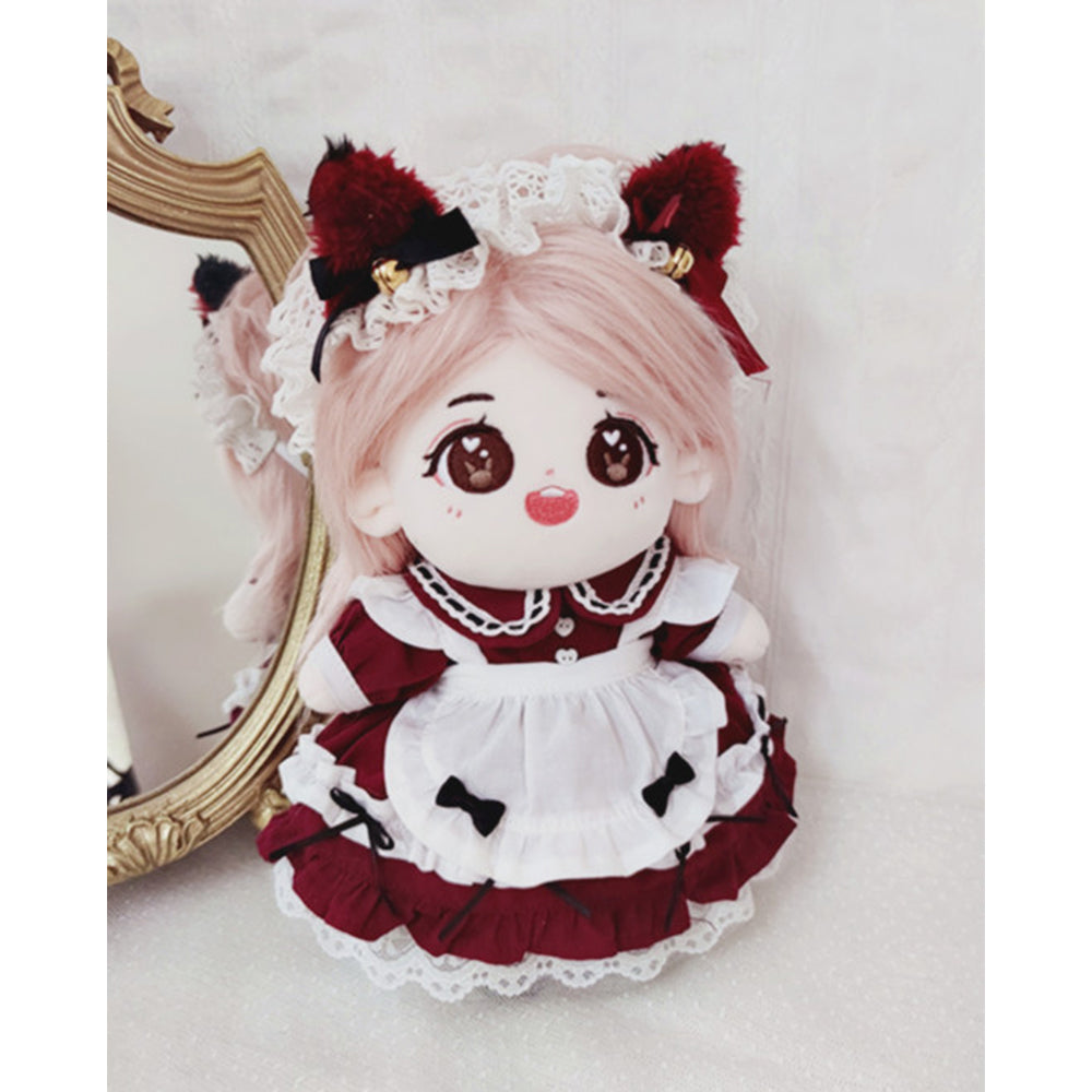 niannyyhouse 20cm Plush Doll Clothes Cat Ear Maid Suit Dress Headdress.