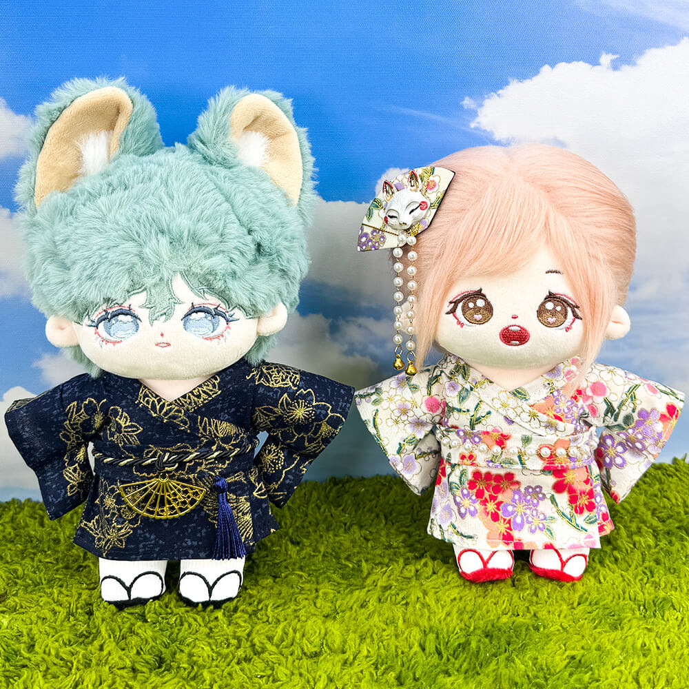 Kimono Plush Doll Clothes Set for 10-15cm & 20cm Dolls – Yukata, Belt & Shoes – main product image