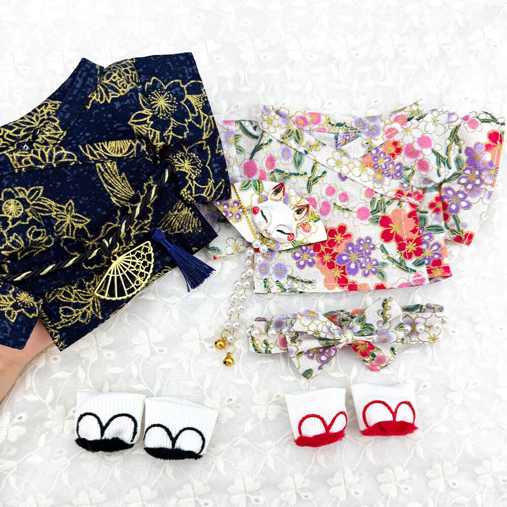 Kimono Plush Doll Clothes Set for 10-15cm & 20cm Dolls – Yukata, Belt & Shoes – product image 7 of 11