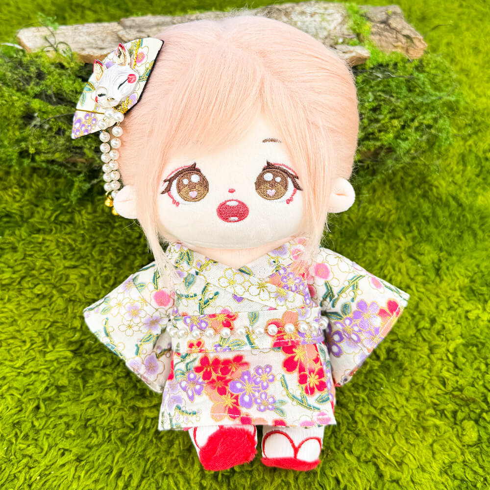 Kimono Plush Doll Clothes Set for 10-15cm & 20cm Dolls – Yukata, Belt & Shoes – product image 9 of 11