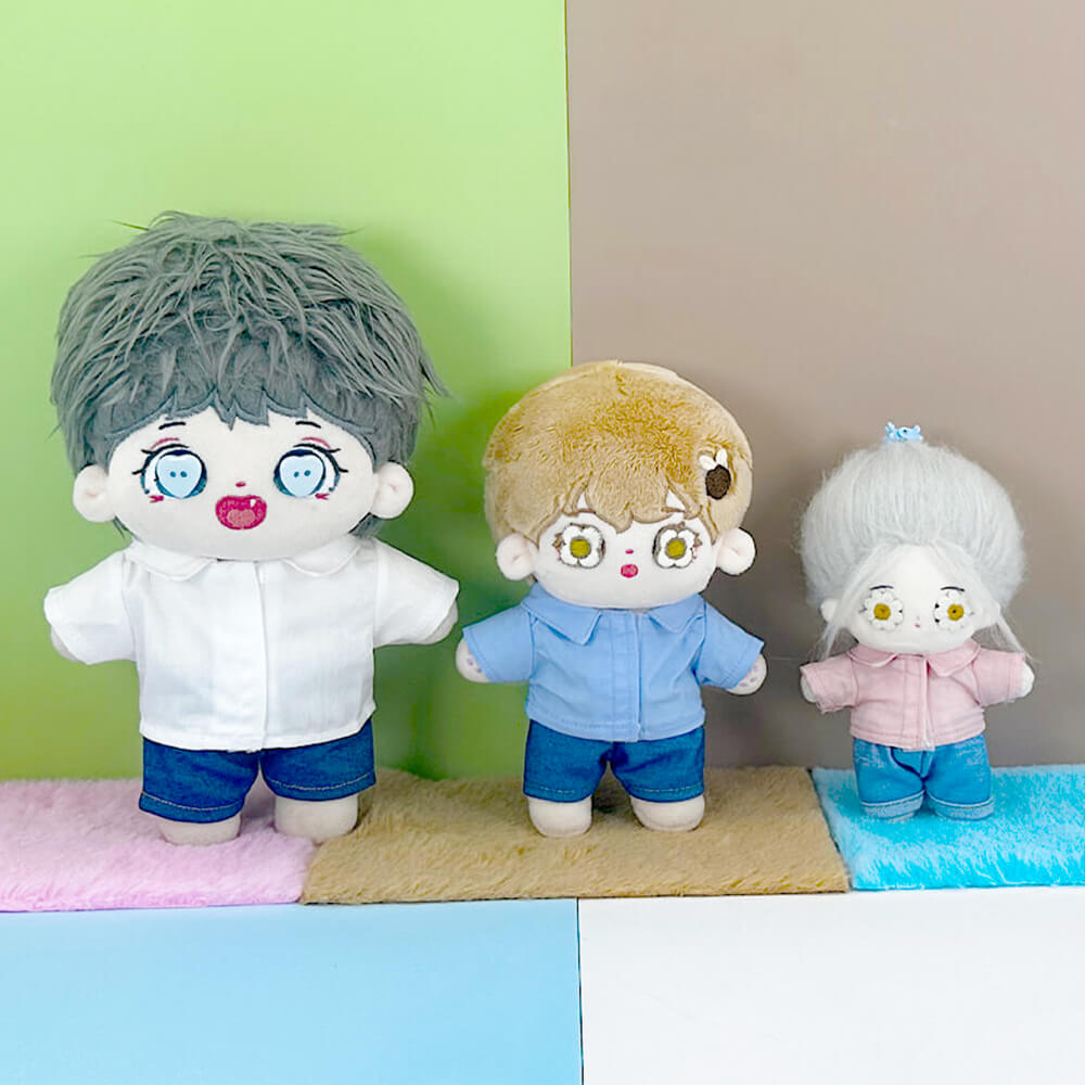 Solid Color Jeans for 10cm 15cm 20cm Plush Doll – Style A Straight / Style B Rolled Cuff | 4 Colours - Main Product Image