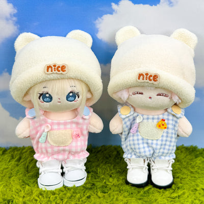 10cm Plush Doll Bear-Ear Beanie & Gingham Overalls 2-Pc - view 2
