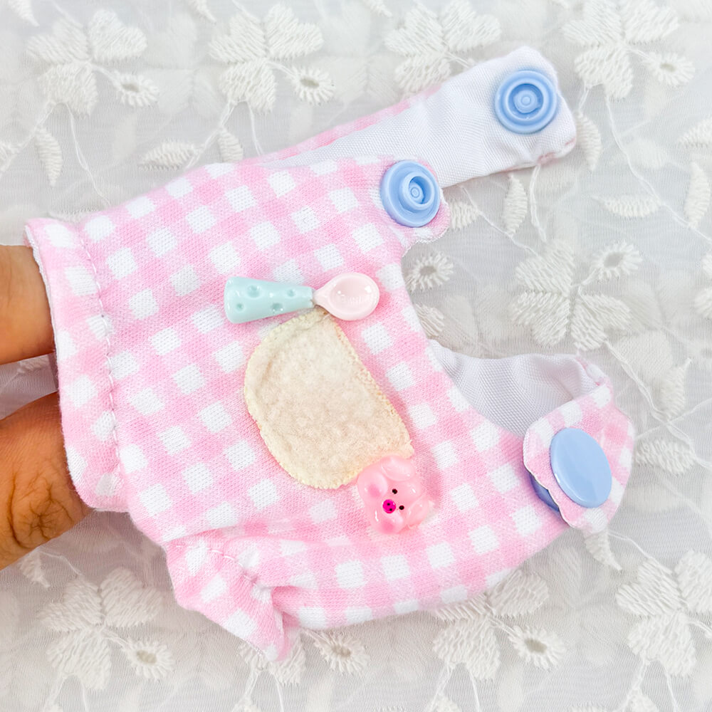 10cm Plush Doll Bear-Ear Beanie & Gingham Overalls 2-Pc | niannyyhouse