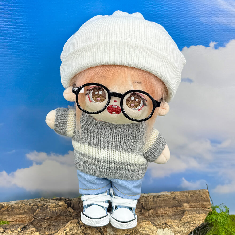 20cm Plush Doll Cable Knit Sweater, Beanie & Glasses 4-Pc | niannyyhouse