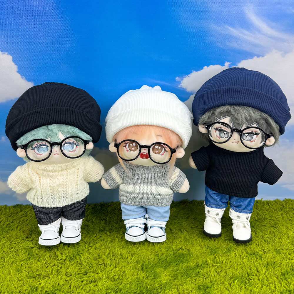 20cm Plush Doll Cable Knit Sweater, Beanie & Glasses 4-Pc | niannyyhouse